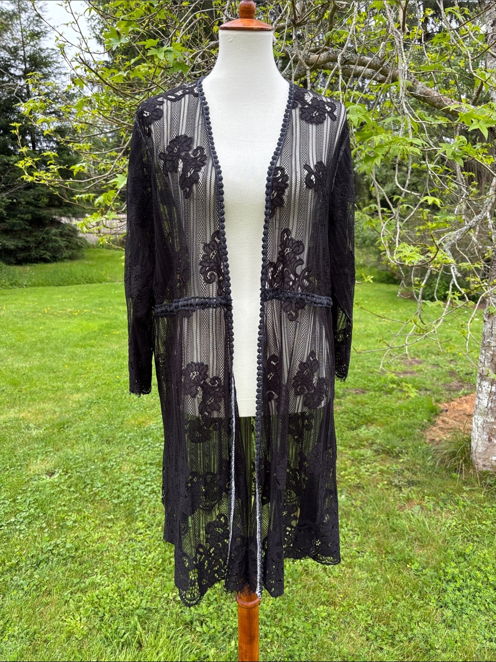 Paper + Tee Black  Lace Overlay Long Jacket